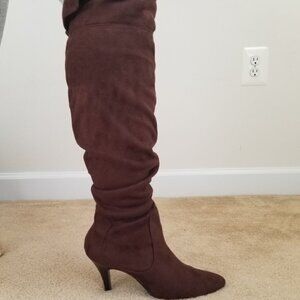 Skechers Over the Knee Brown Soft suede-like Slouch Boot Size 11 heeled 3 1/2"‎